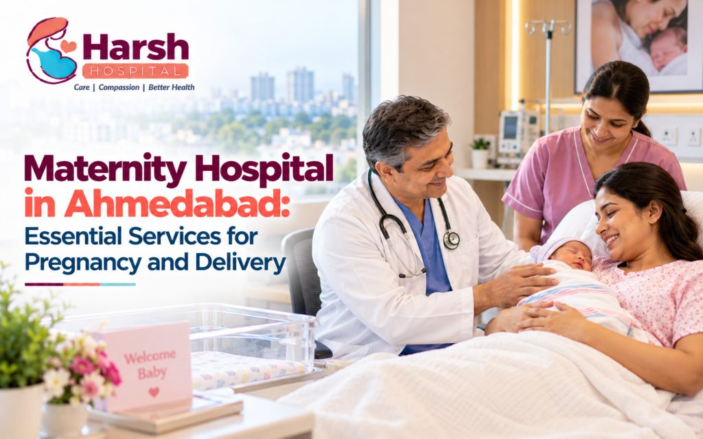 Obstetrician reviewing antenatal care and delivery options with an expectant mother in a maternity hospital in ahmedabad